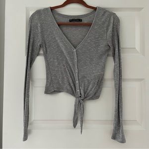 Abercrombie button up tie front ribbed long sleeve top